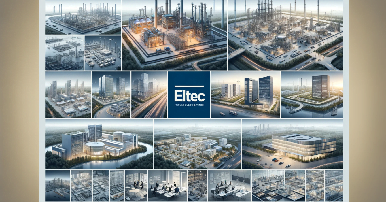 DALL·E 2023-12-19 19.20.56 - A landscape-oriented collage titled 'ELTEC Projects Over the Years - Our Best Worked Examples', showcasing various successful projects by ELTEC Group